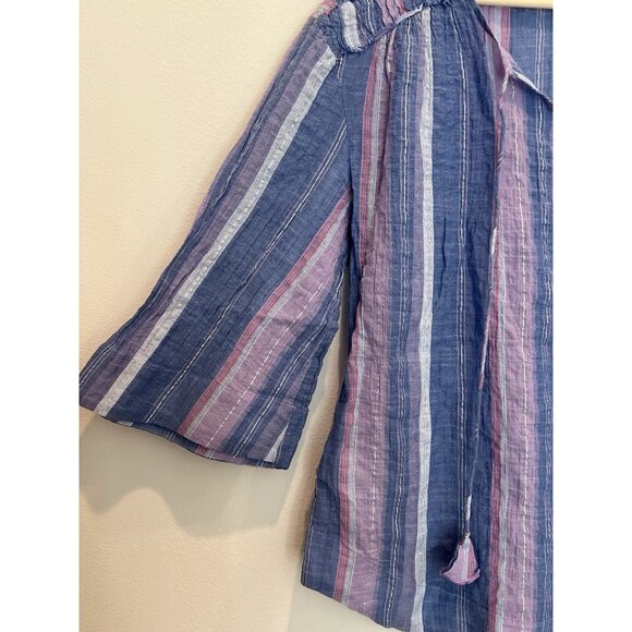 Tommy Bahama Women’s Blouse Small Blue purple Metalic Striped 3/4 Sleeve Coastal - Picture 9 of 12